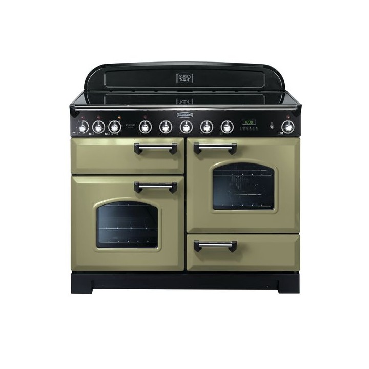 Rangemaster Classic Deluxe Induction Range Cooker 110cm Olive Green with Chrome Trim - CDL110EIOG/C