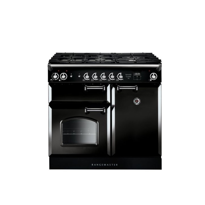 Rangemaster Classic Dual Fuel Range Cooker Black 100cm - INC100DFFBL
