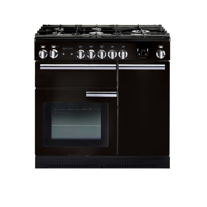 Rangemaster Professional Plus Dual Fuel Range Cooker 90cm Black with Chrome Trim - PROP90DFFGB/C