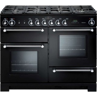 Rangemaster Kitchener Dual Fuel Range Cooker 110cm Black with Chrome Trim - KCH110DFFBL/C_HD