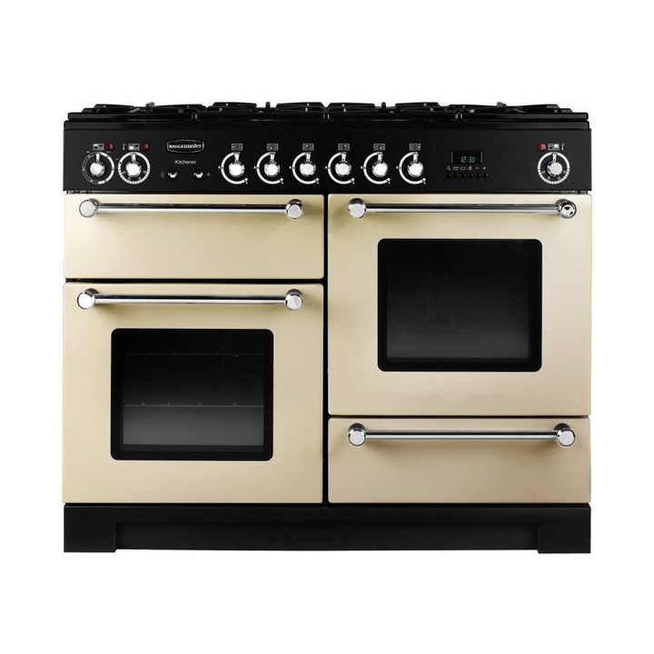 Rangemaster Kitchener Dual Fuel Range Cooker 110cm Cream with Chrome Trim - KCH110DFFCR/C_HD