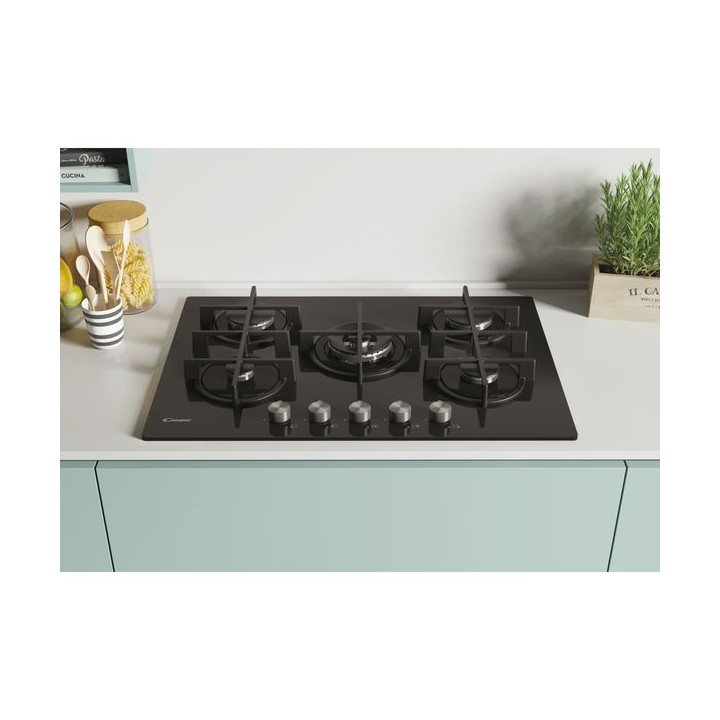Candy Five Zone Gas Hob with Rotary Controls Black 75cm - CVG74WPB