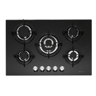 Caple C944G Five Burners Gas On Glass Hob with Cast Iron Pan Supports Black 75cm