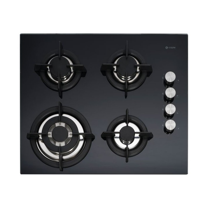 Caple C744G Four Burners Gas On Glass Hob with Cast Iron Pan Supports Black 60cm