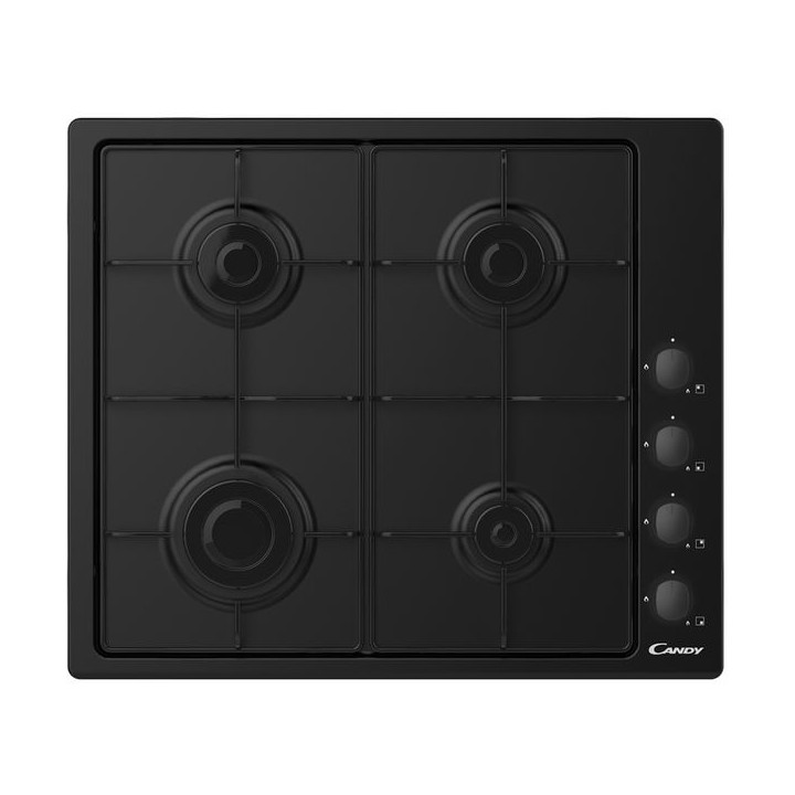 Candy 4 Burner Gas Hob with Side Rotary Controls and Enamel Pan Stands Black 60cm - CHW6lBB