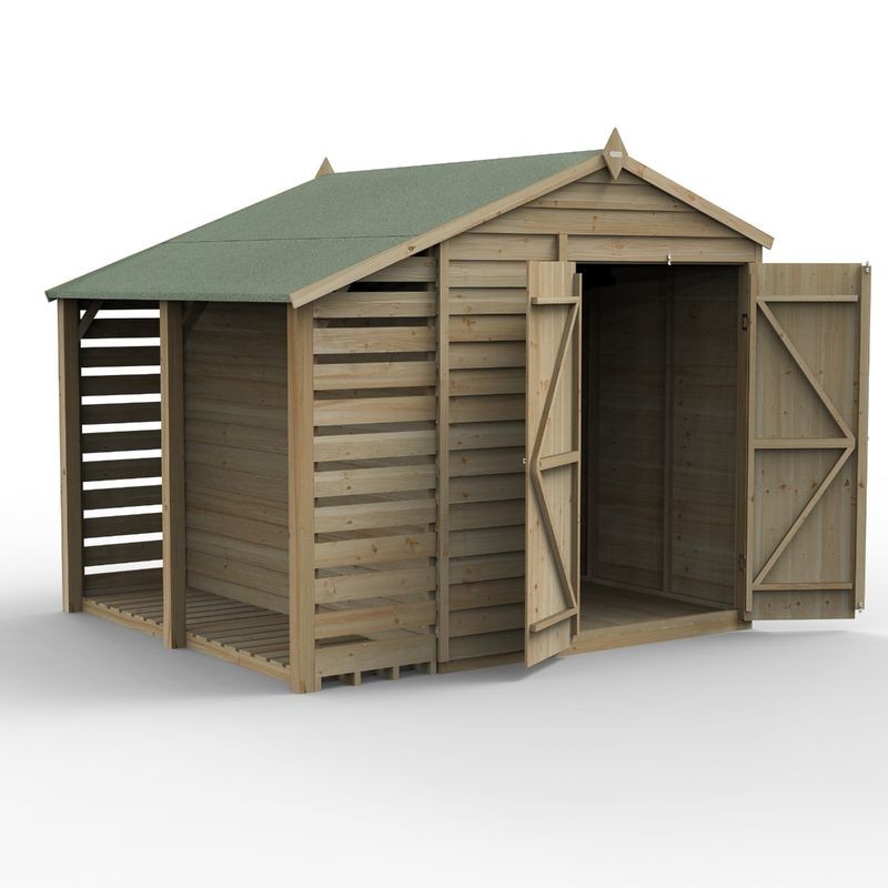 4LIFE Apex Shed 6 x 8 - Double Door - No Windows - with LEAN-TO Home Delivery