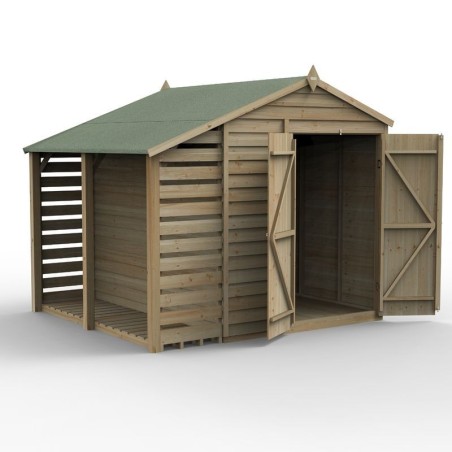 4LIFE Apex Shed 6 x 8 - Double Door - No Windows - with LEAN-TO Home Delivery