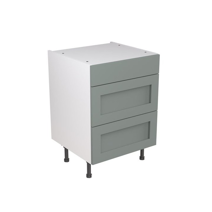 Flatpack 600 3 Drawer Base Kitchen Cabinet Shaker Ultra Matt Sage Green