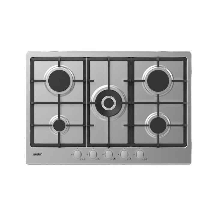 Neue 75cm Gas Hob with Cast Iron Pan Supports & Front Rotary Control Stainless Steel NHG74WX