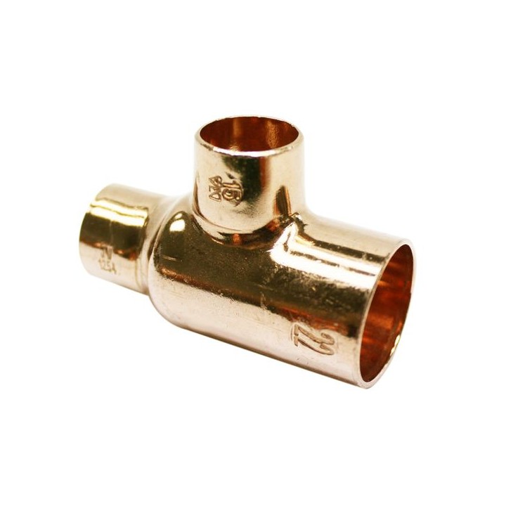 End Feed Copper Tee Reduced End & Branch 22mmX 15mmX 15mm