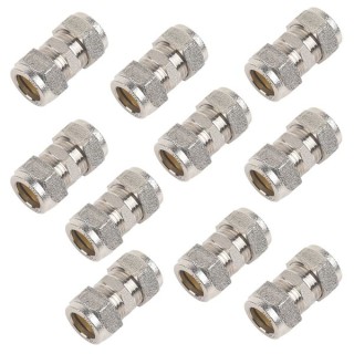 Compression Straight Coupling 15mm Chrome - Bag of 10