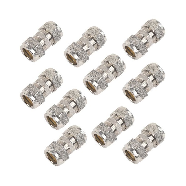 Compression Straight Coupling 15mm Chrome - Bag of 10