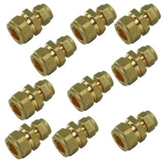 Compression DZR Straight Reducing Coupler 15mm x 10mm - Bag of 10