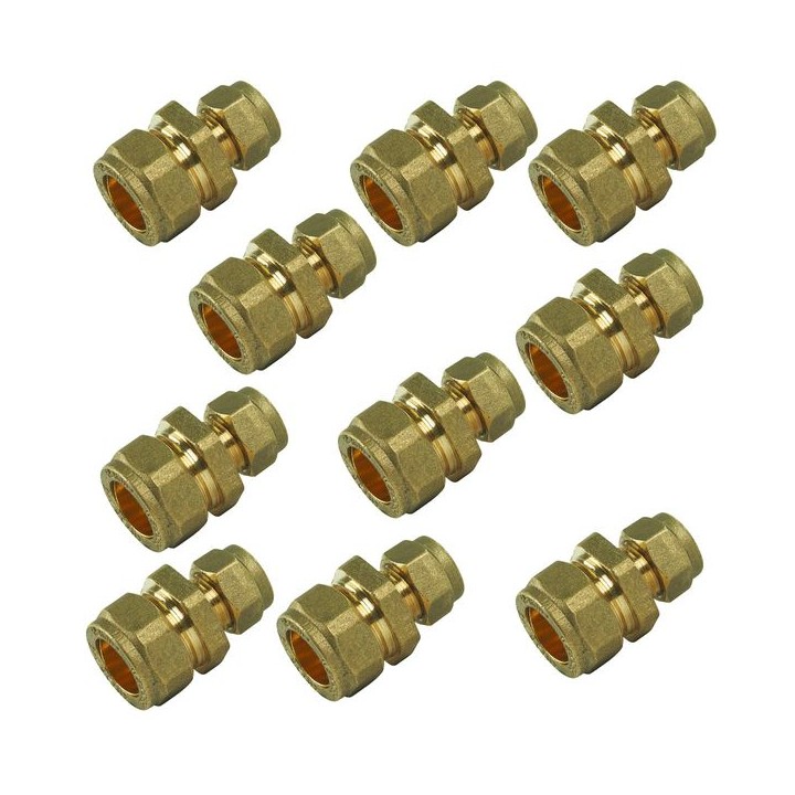 Compression DZR Straight Reducing Coupler 15mm x 10mm - Bag of 10