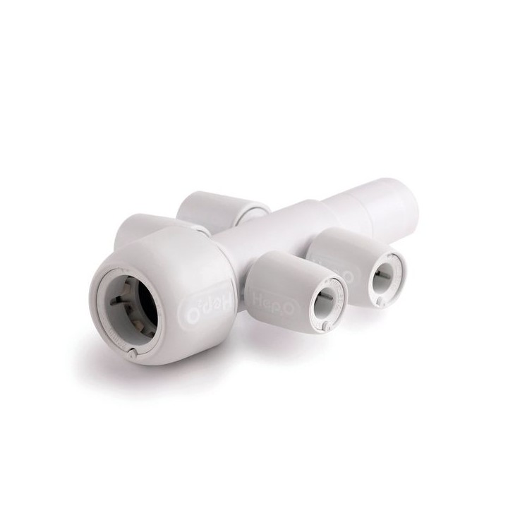 Hep2O 4 port manifold socket and closed spigot white 22x10mm
