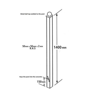Universal Blank Ball Top Metal Post 50mm Square x 1400mm Long Concrete-in Zinc & Powder BP50X1400BZP