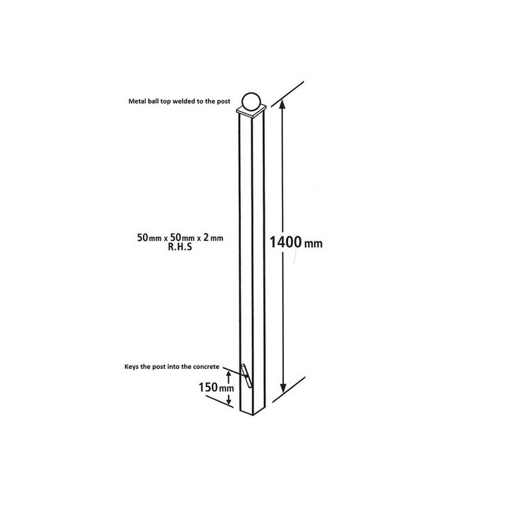 Universal Blank Ball Top Metal Post 50mm Square x 1400mm Long Concrete-in Zinc & Powder BP50X1400BZP