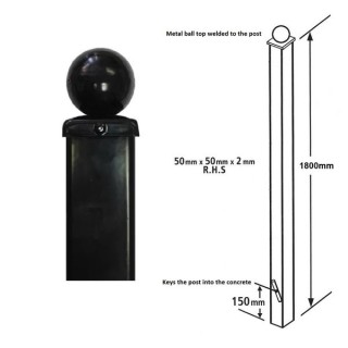 One Blank Ball Top Metal Post - Concrete-in