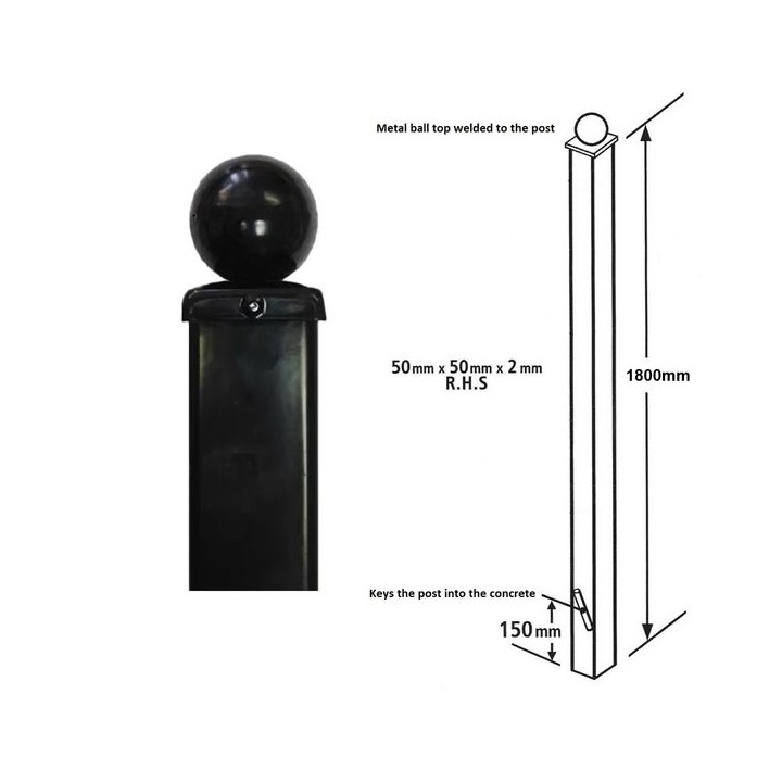 One Blank Ball Top Metal Post - Concrete-in