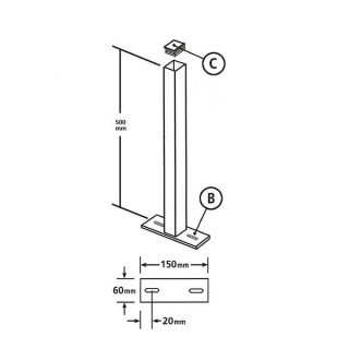 Universal Blank Flat Top Metal Post 50mm Square x 500mm Long Bolt Down Zinc & Powder BP50X500ZP
