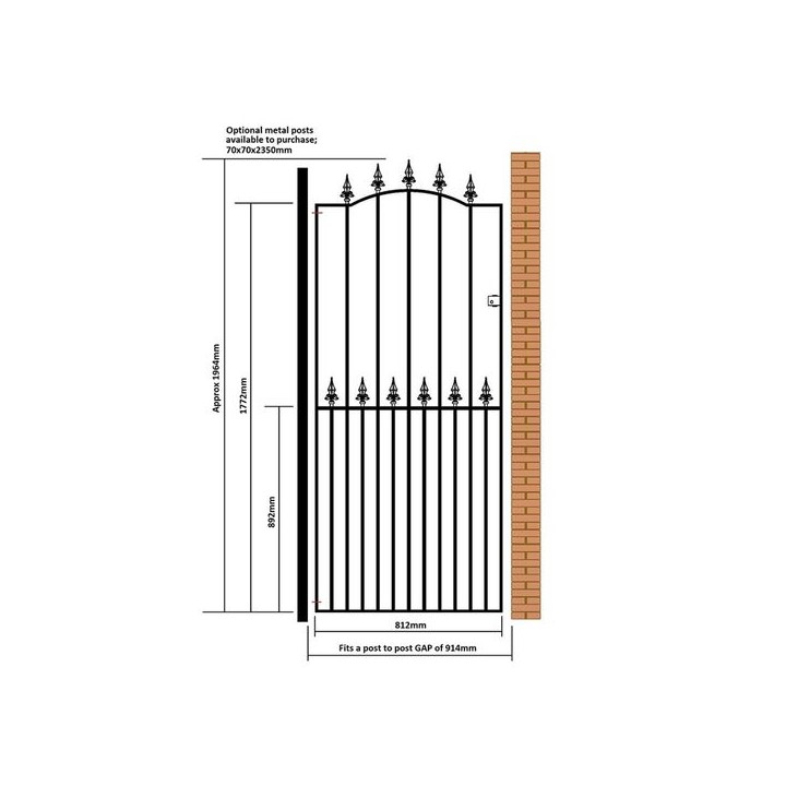 Saxon Tall Bow Top Single Metal Gate 914mm GAP x 1964mm High Zinc & Powder SAZP32