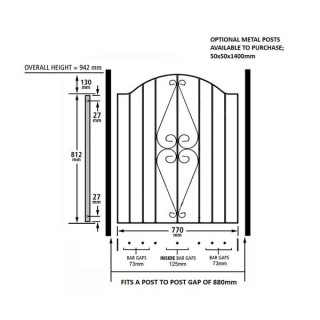 Stirling Low Bow Top Single Metal Gate 880mm GAP x 946mm High Zinc & Powder HESB