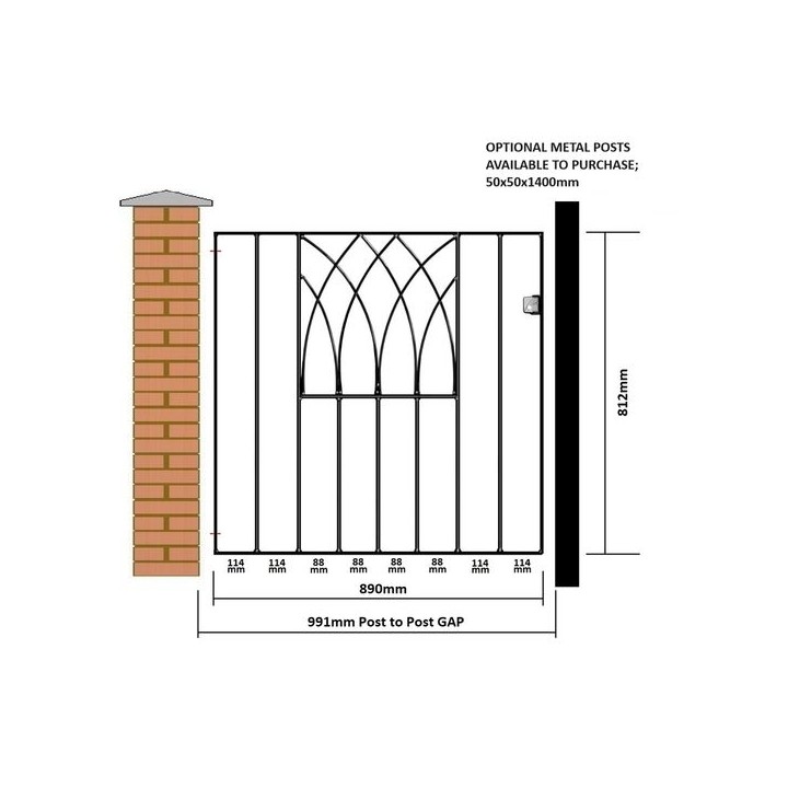 Abbey Low Flat Top Single Metal Gate 991mm GAP x 812mm High Zinc & Powder ABZP33