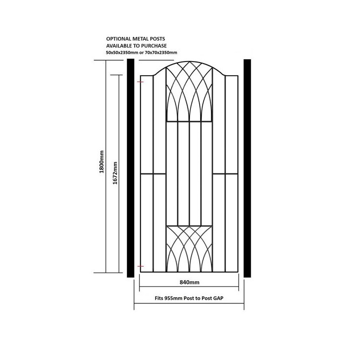 Abbey Tall Bow Top Single Metal Gate 955mm GAP x 1798mm High Zinc & Powder VETC