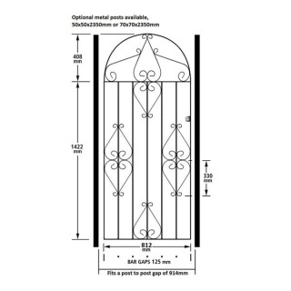 Classic Tall Bow Top Metal Single Gate 914mm GAP x 1830mm High Zinc & Powder CBZP42