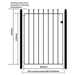 Manor Low Flat Top Single Metal Gate 914mm GAP x 1220mm High Zinc & Powder MAZP06/3