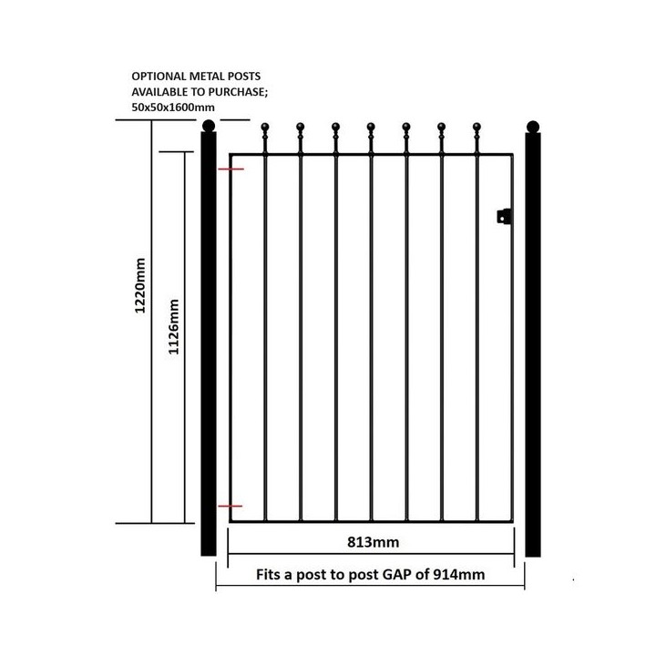 Manor Low Flat Top Single Metal Gate 914mm GAP x 1220mm High Zinc & Powder MAZP06/3
