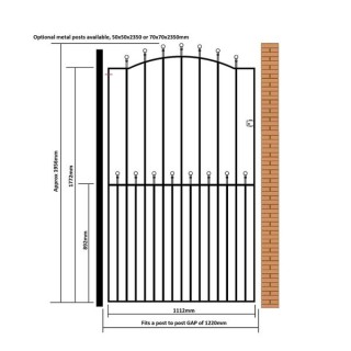 Manor Tall Bow Top Single Metal Gate 1220mm GAP x 1955mm High Zinc & Powder MAZP36