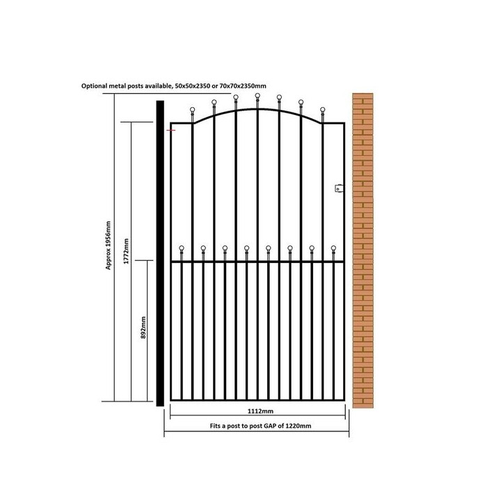 Manor Tall Bow Top Single Metal Gate 1220mm GAP x 1955mm High Zinc & Powder MAZP36