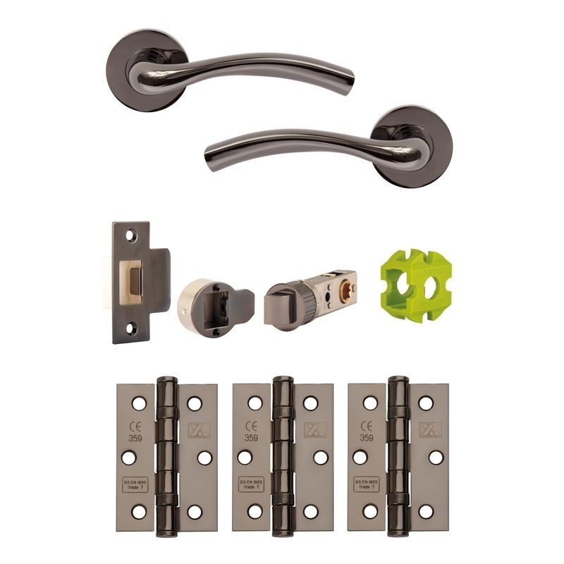Jigtech JTB71400 Solar Round Rose Lever Handle Door Pack Black Nickel Includes 57mm Latch & 3 x Hing