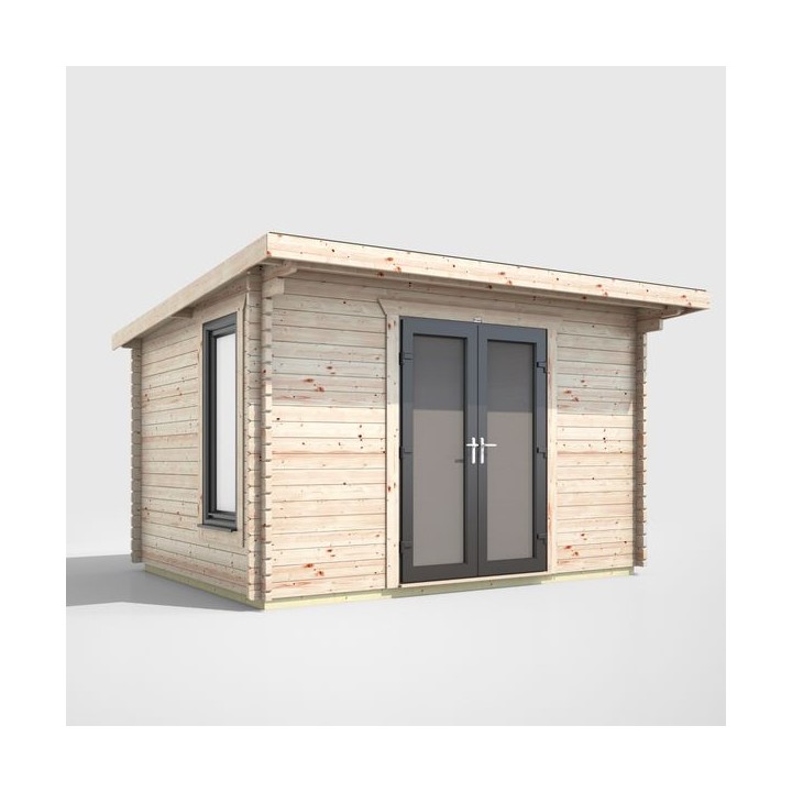 12 x 8 Power Pent Log Cabin Centre Doors