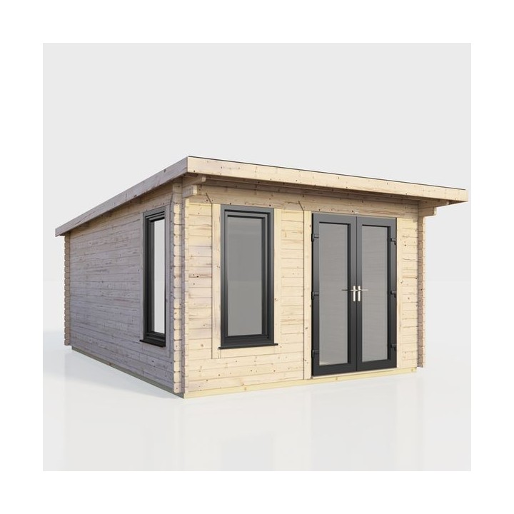 12 x 14 Power Pent Log Cabin Right Doors
