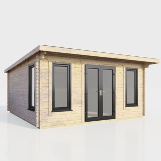 16 x 14 Power Pent Log Cabin Centre Doors