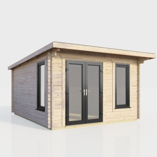 12 x 12 Power Pent Log Cabin Left Doors