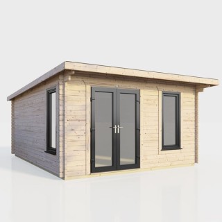 14 x 14 Power Pent Log Cabin Left Doors