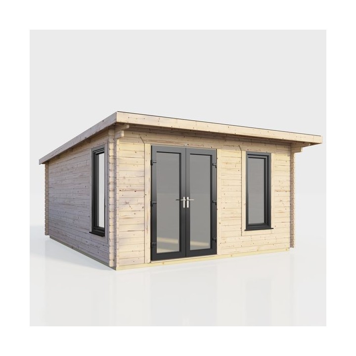 14 x 14 Power Pent Log Cabin Left Doors