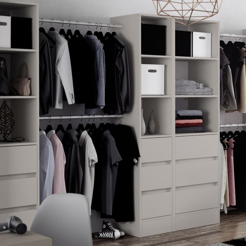 Spacepro 450mm Tower Unit with 3 Drawers and Hanger Bar Dove Grey 2100 x 450 x 20mm