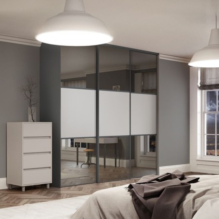 Spacepro Classic 3 x Graphite Frame Mirror Dove Grey Panel Sliding Doors H2260 x W2672