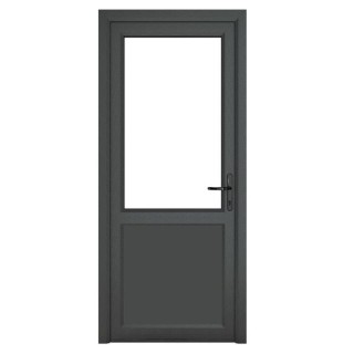 Crystal Single Door Half Glass Half Panel Left Hand Grey 7016 External White Internal Clear 890 x 2090 x 70mm