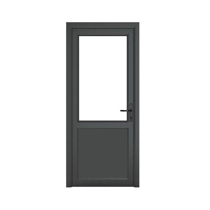 Crystal Single Door Half Glass Half Panel Left Hand Grey 7016 External White Internal Clear 890 x 2090 x 70mm