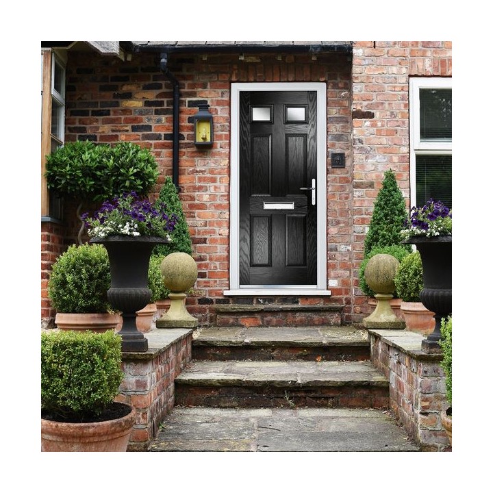 Crystal Composite Door Six Square Two Glass Black Left Hand 150 Cill Included 920 x 2055 Obscure Glass GLAZING.