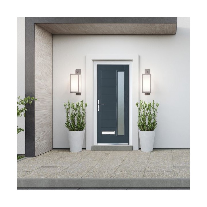 Crystal Composite Door Long Glass Anthracite Grey Right Hand 150 Cill Included 920 x 2055 Obscure Glass GLAZING.