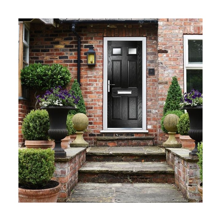 Crystal Composite Door Six Square Two Glass Black Right Hand 150 Cill Included 920 x 2055 Obscure Glass GLAZING.