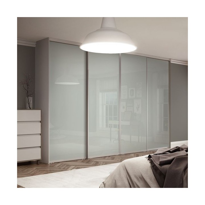 Spacepro Contour 4 x Silver Frame Arctic White Glass Sliding Doors H2260 x W3586