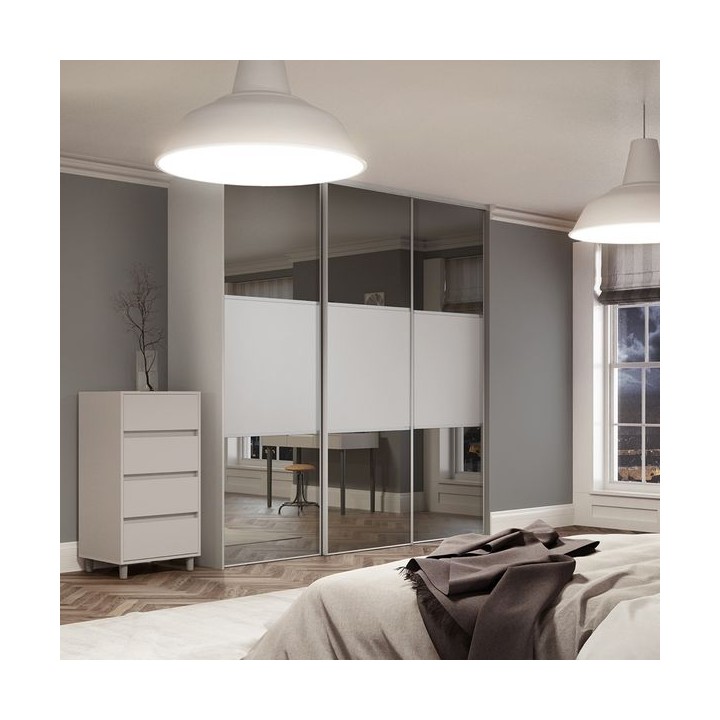 Spacepro Classic 3 x Dove Grey Frame Mirror Dove Grey Panel Sliding Doors H2260 x W2216