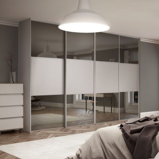 Spacepro Classic 4 x Cashmere Frame Mirror Cashmere Panel Sliding Doors H2260 x W2370